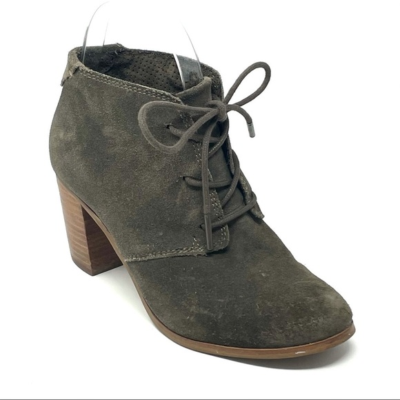 Toms Lunata Lace-Up Olive Green Ankle Booties Size 5.5 - Picture 1 of 9